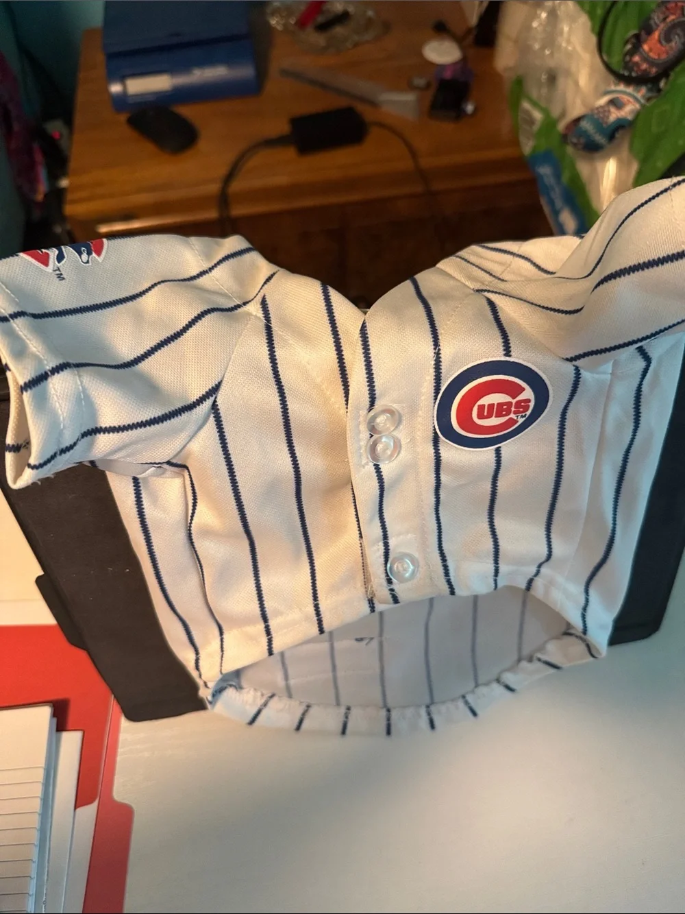 MLB Cubs Dog Jersey in White with Blue Pinstripes